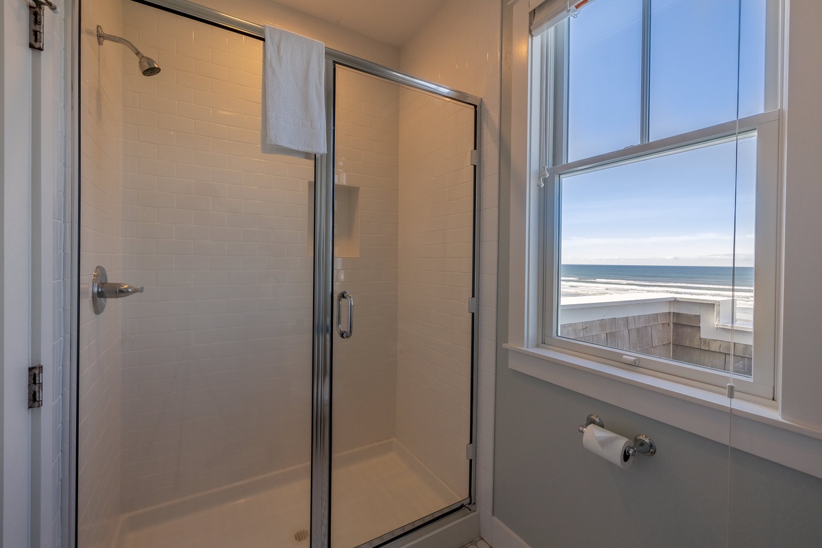 Ensuite walk-in shower with ocean view