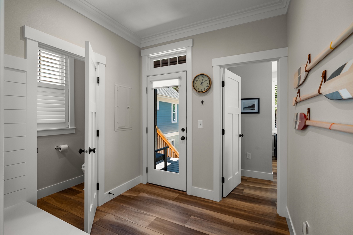 Mudroom leads to backyard