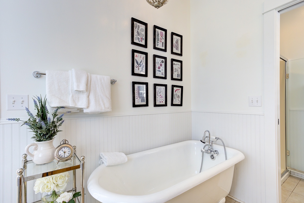 Soak your cares away in the ensuite bath tub