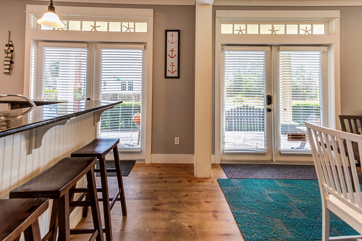 Three french doors letting in plenty of natural light