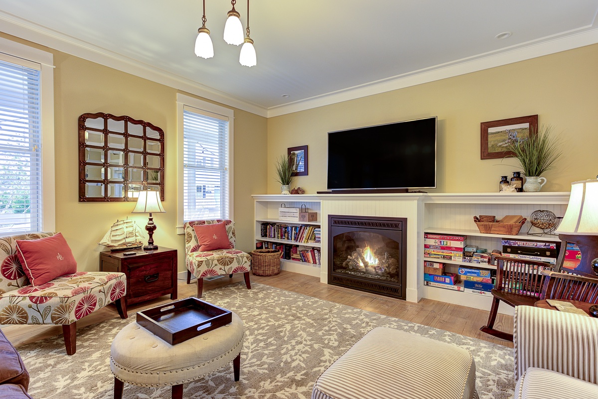 living room with gas fireplace