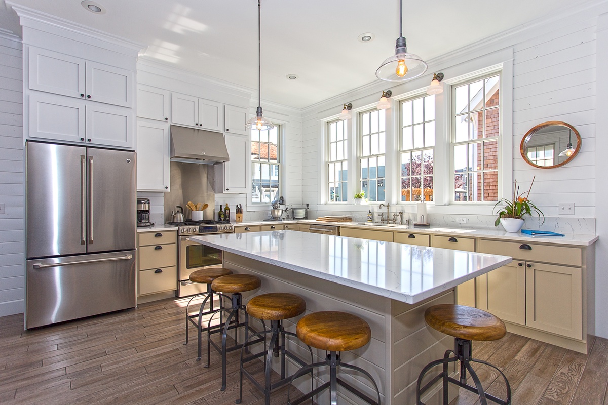 The large kitchen island is perfect for dining and making memories