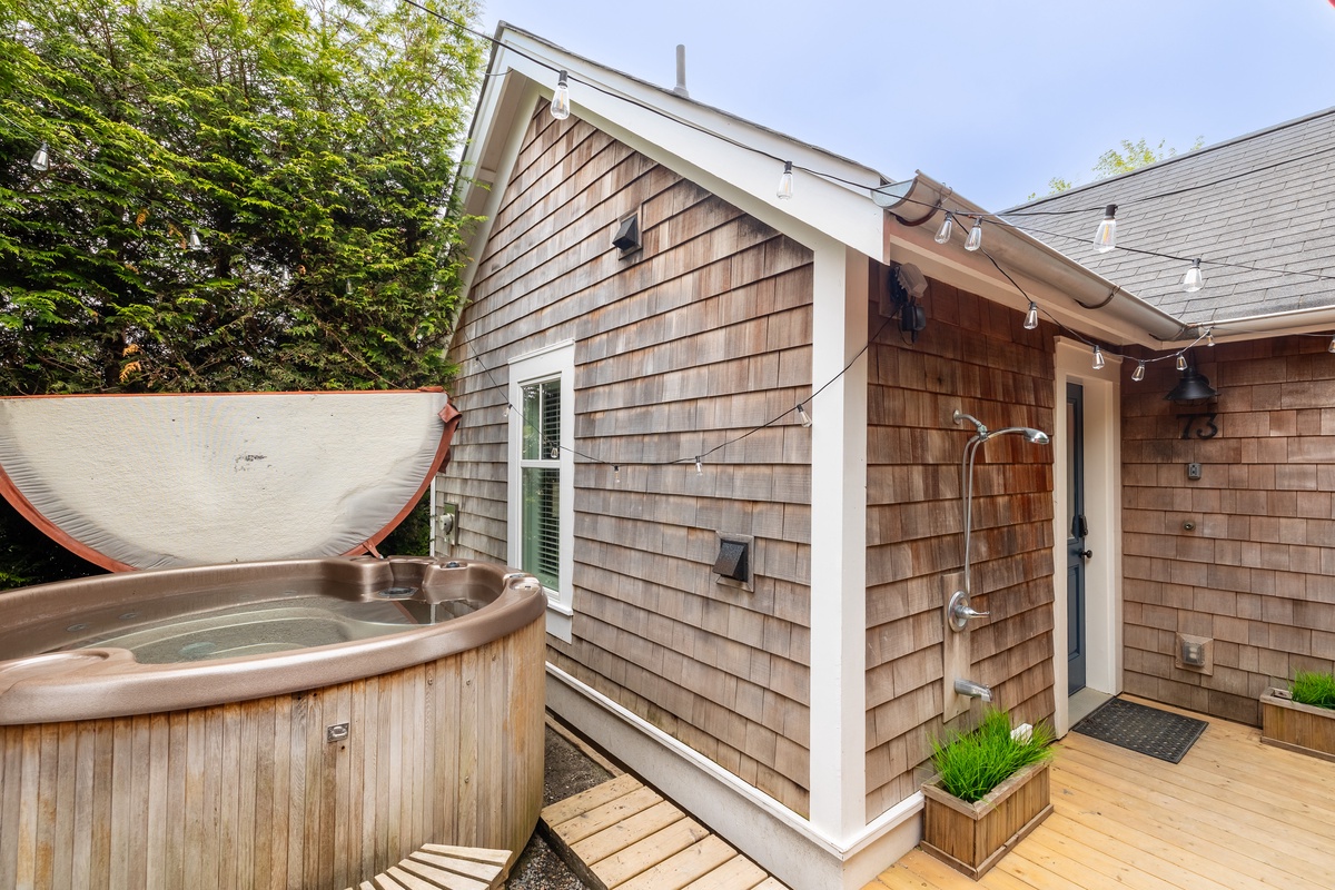 Private back yard with hot tub