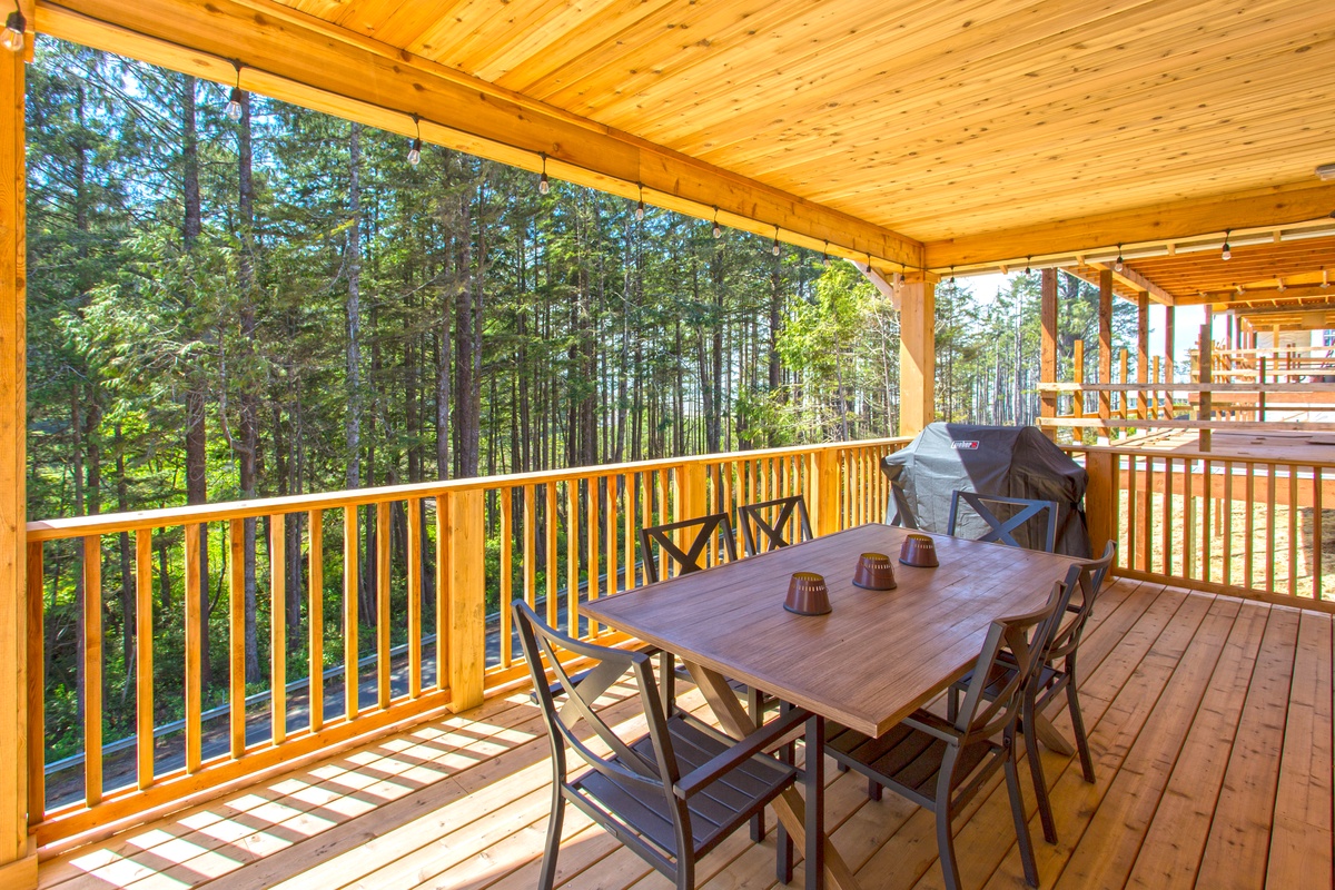 spacious 300 square foot decks, upper deck with bbq