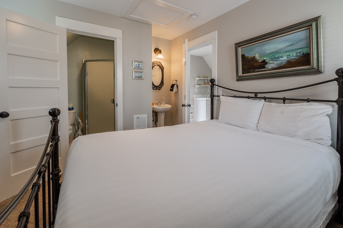 Sweet dreams will find you in this soothing carriage house bedroom