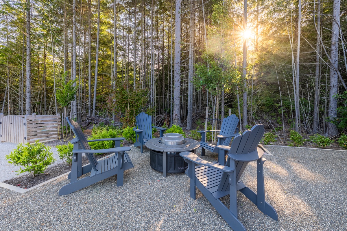 Private firepit and serene forest view