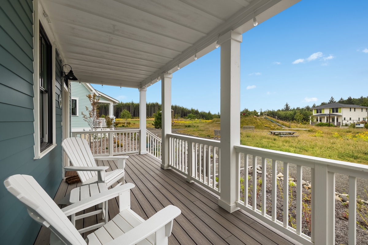 Covered porch facing Meadowview Park