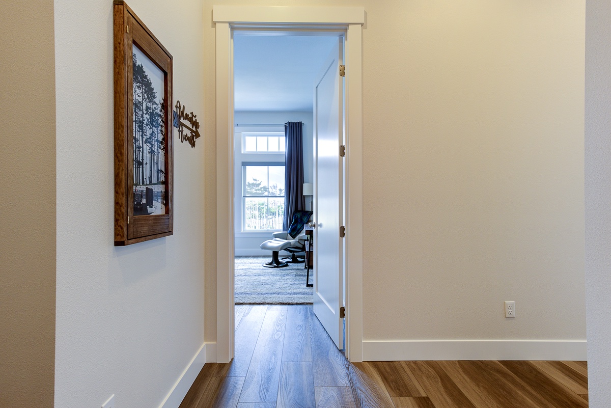 Loft foyer looking into primary bedroom