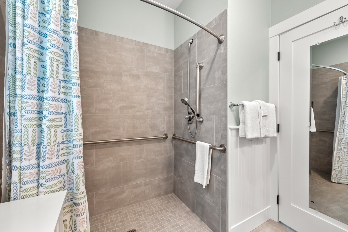 Full bathroom with roll-in shower