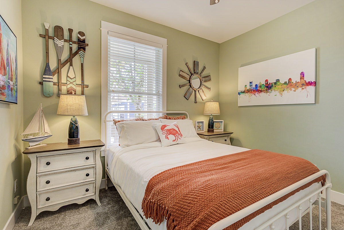The guest bedroom has plenty of storage and USB Outlet ports in the nightstand for electronic device charging
