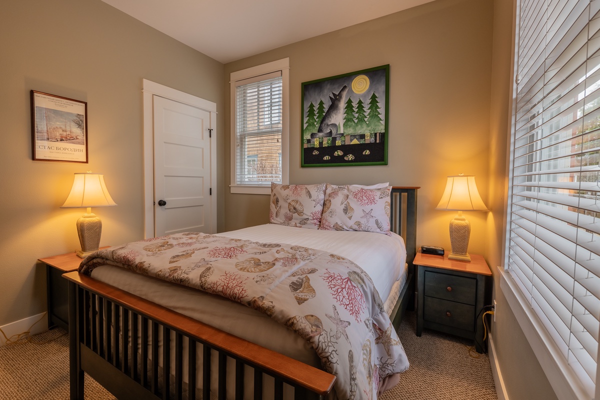 The guest bedroom is designed for restful nights and relaxing mornings