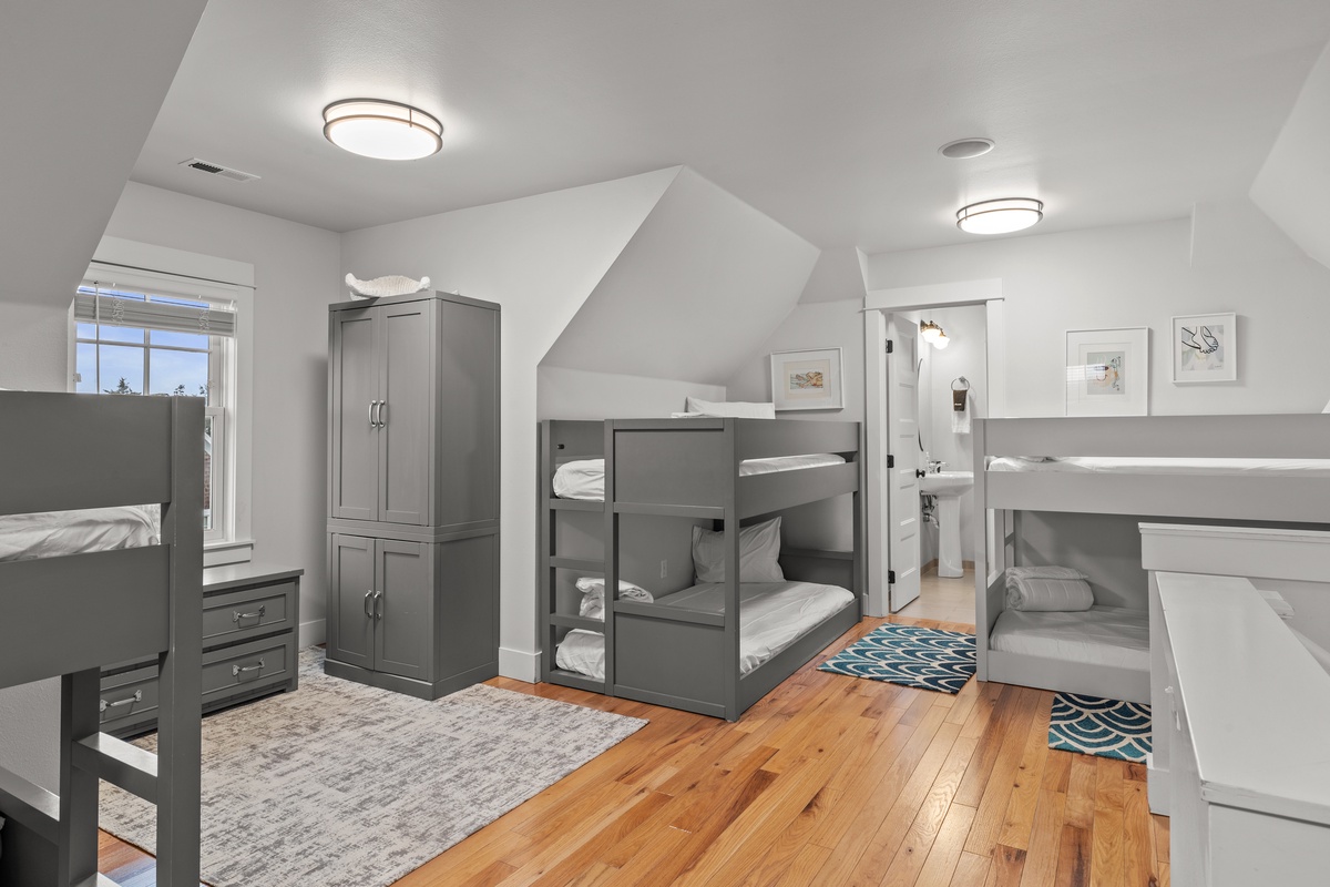 Top floor bunk room is perfect for kids and guests alike