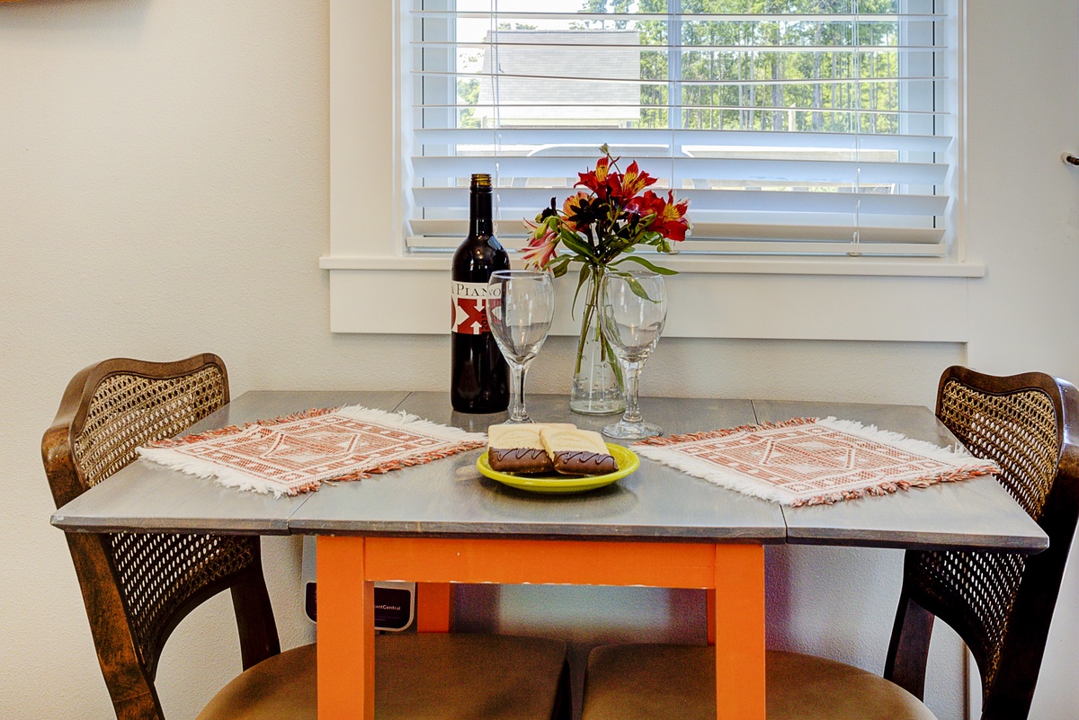 The dining table is perfect for two