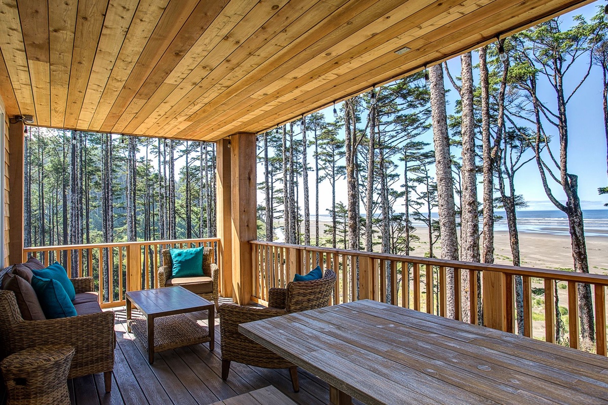 Comfortable outdoor seating on the front deck