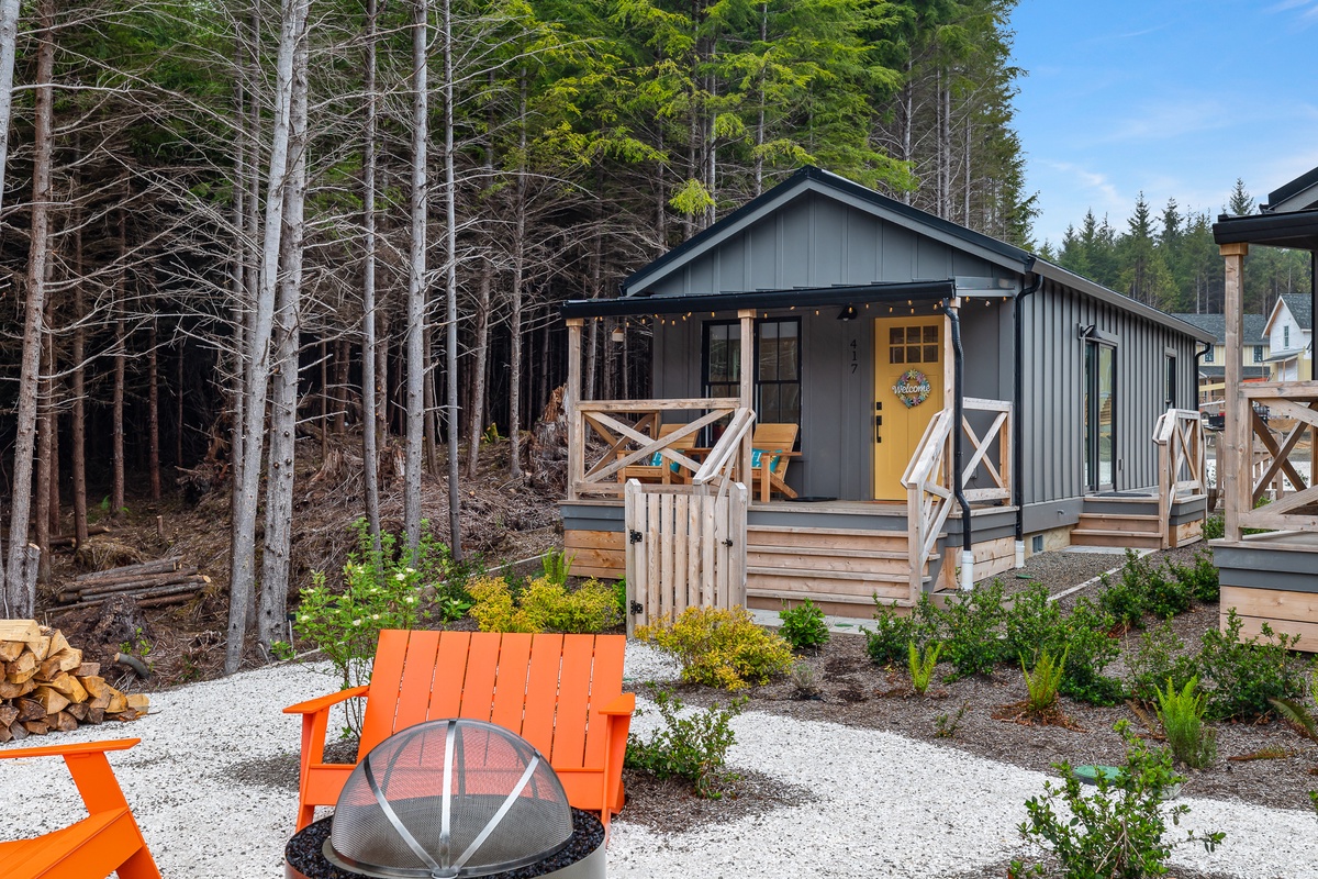 Trailside Cabins community fire pit is steps away