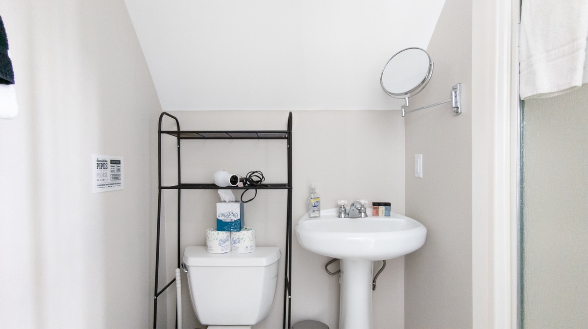 Carriage house bathroom with walk-in shower