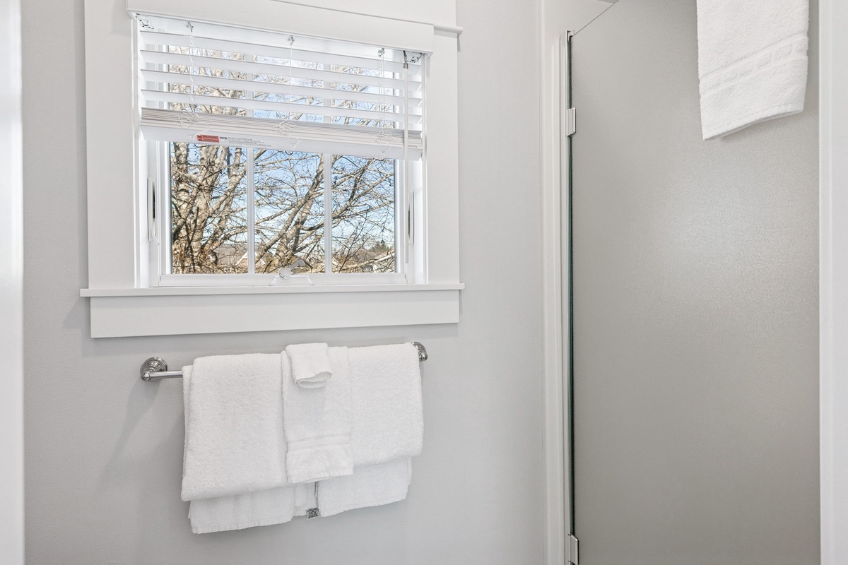 Carriage house bathroom with walk in shower