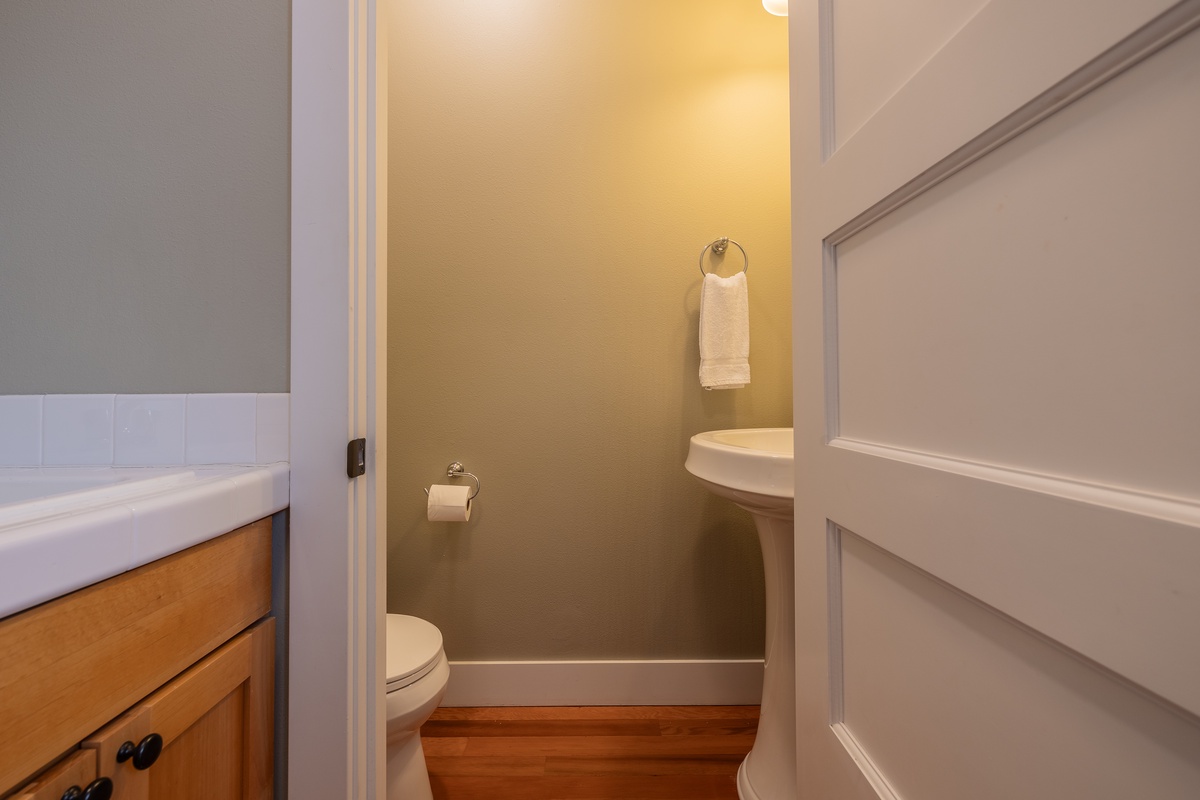 Half bath is easily accessible for guests