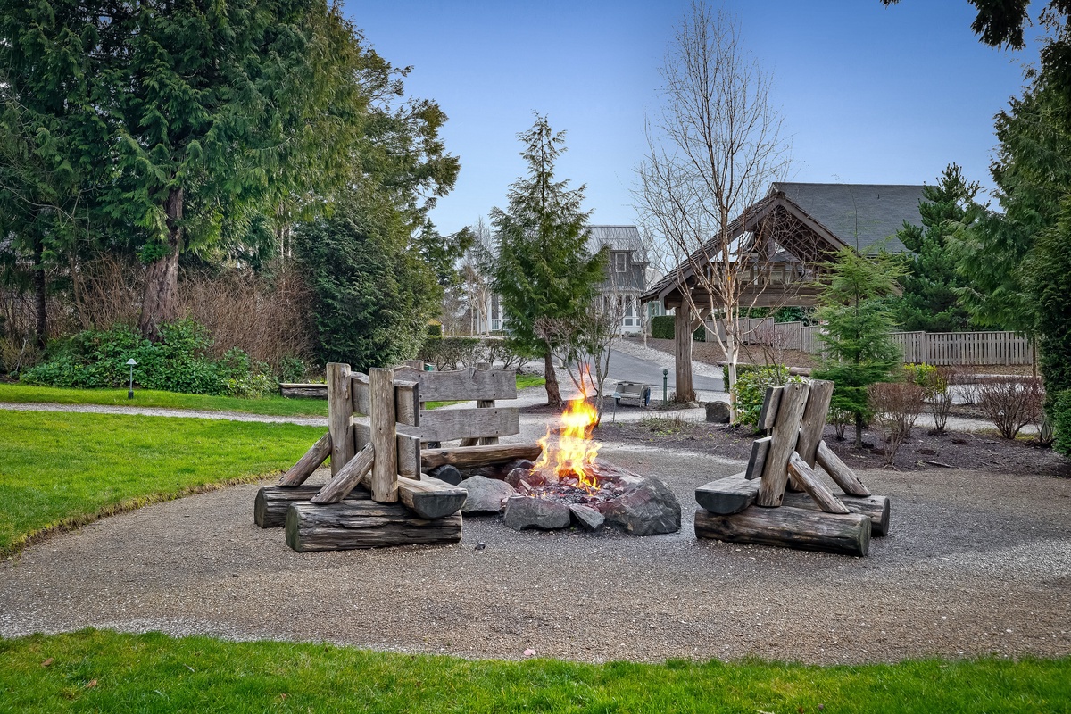 The community firepit is steps away