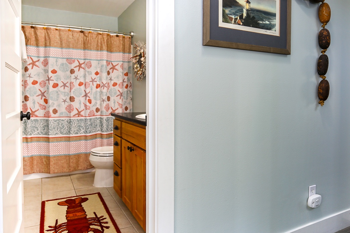 The shared bathroom is designed for comfort and ease during your stay