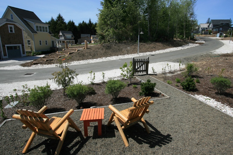 Outdoor furniture looking out at the new Mill District park