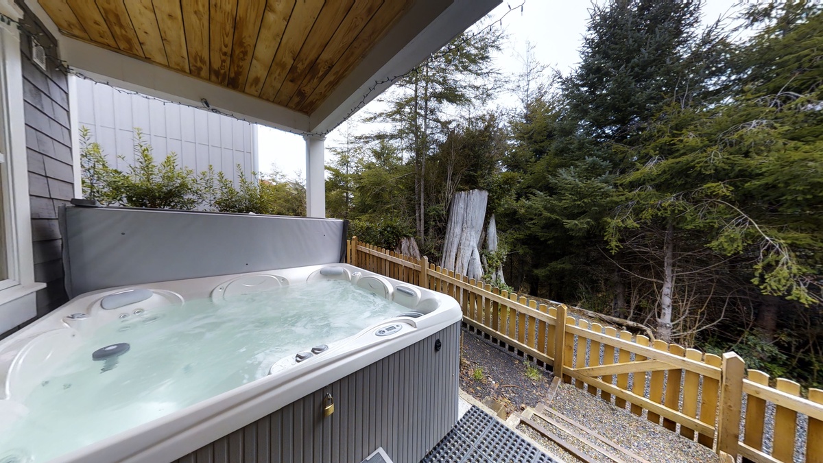 Private hot tub under deck