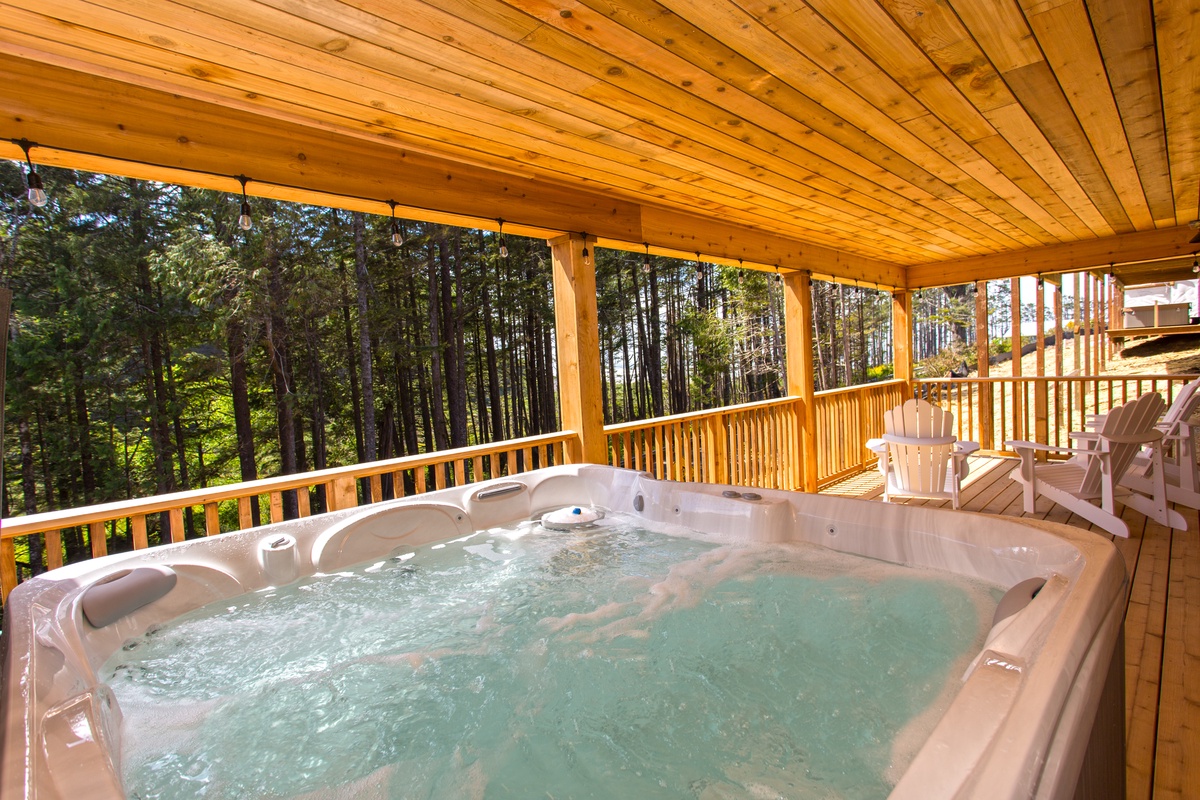 Private hot tub on deck, covered with view