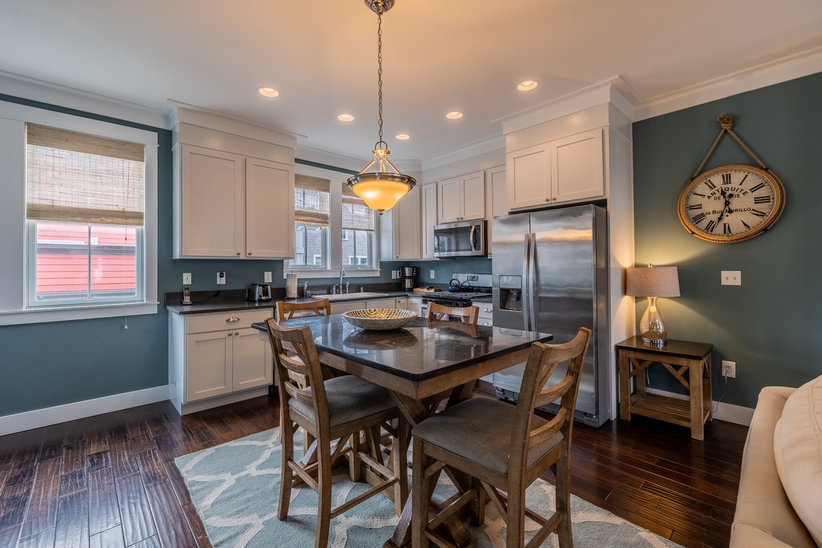 Combined dining room and kitchen space makes gathering simple