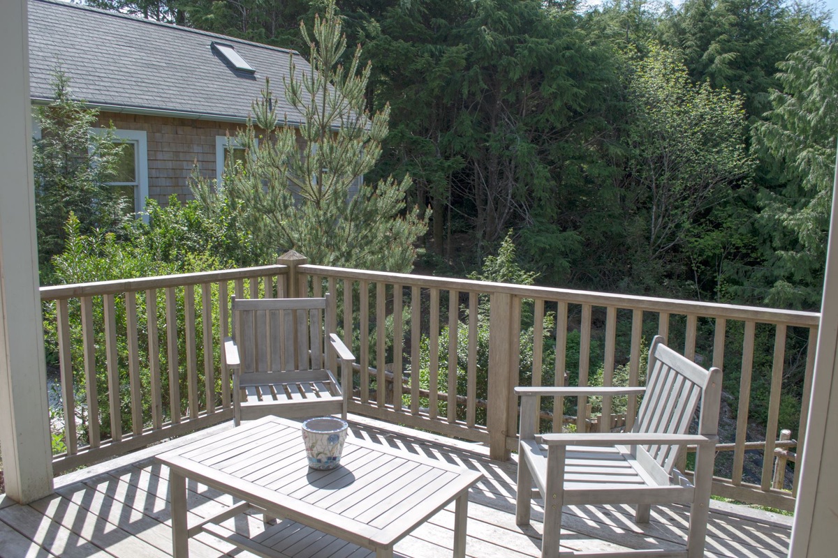 Table and chairs for two on the back deck