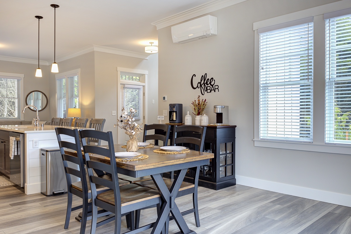 The kitchen island offers more dining space