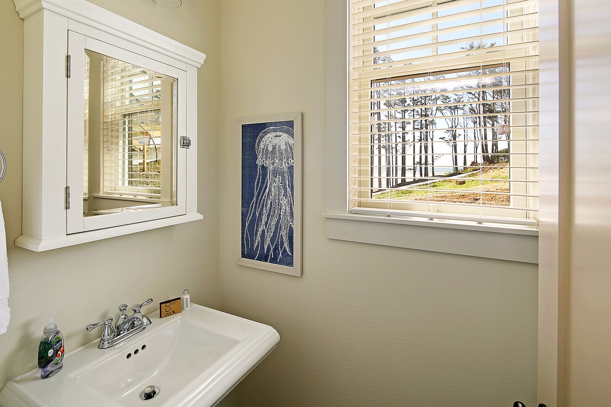 Bathroom with ocean views