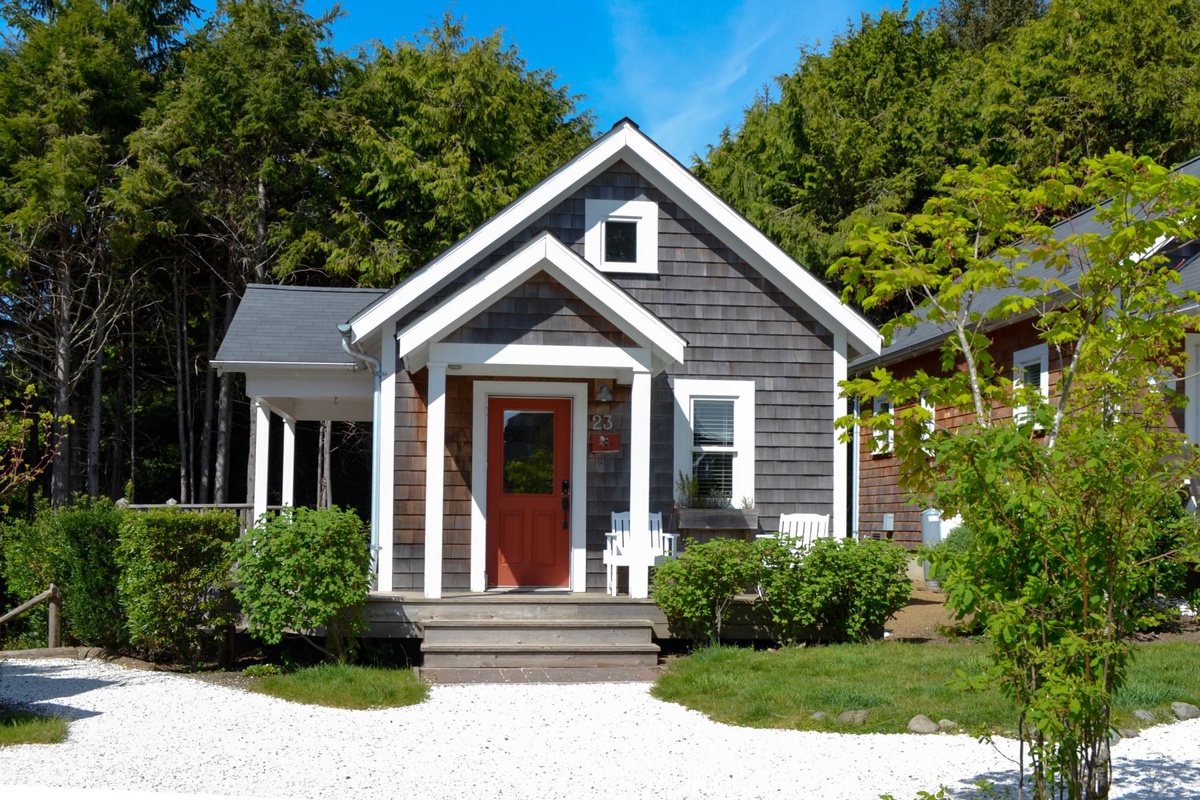 Front door and covered entryway to Life is Good