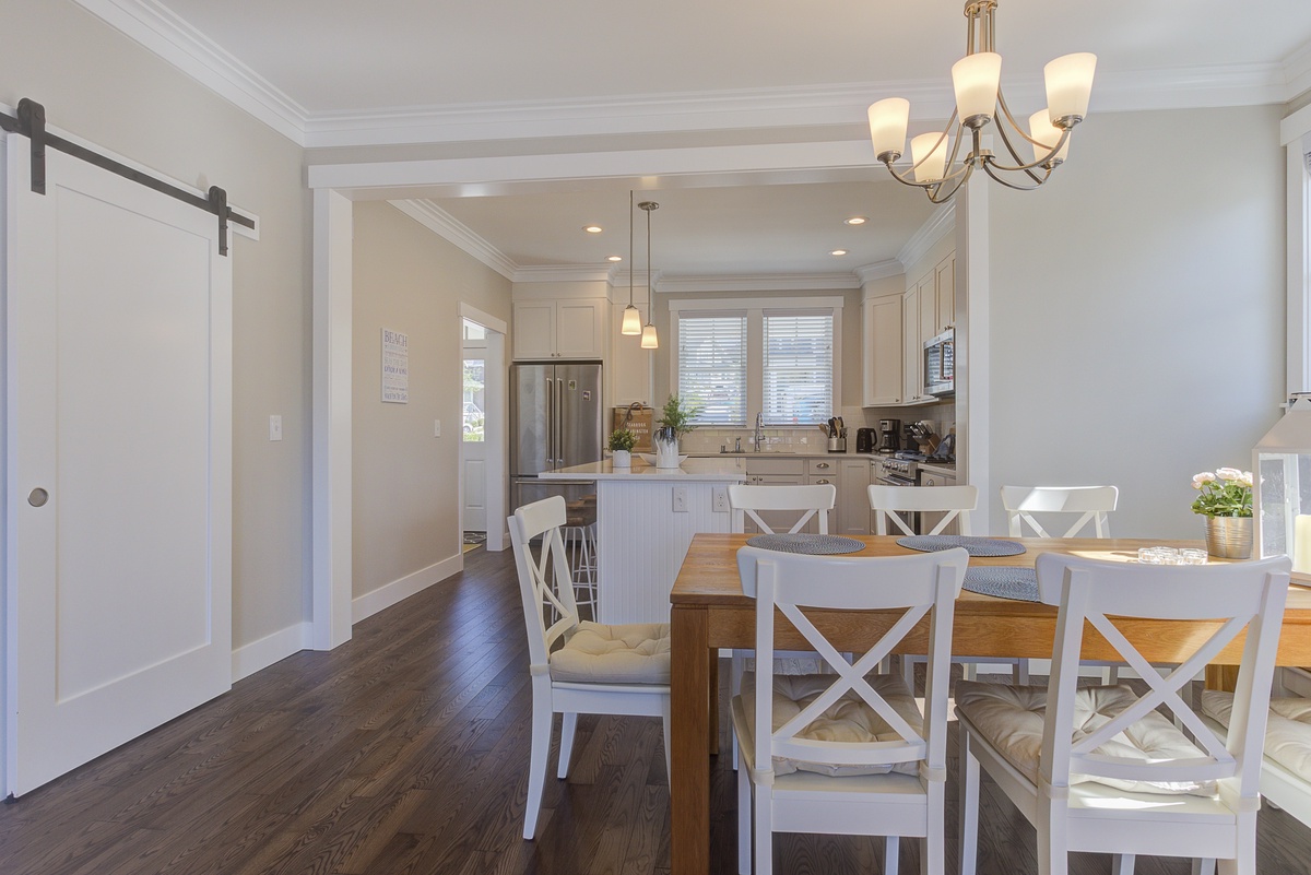 Kitchen flows seamlessly into the dining room