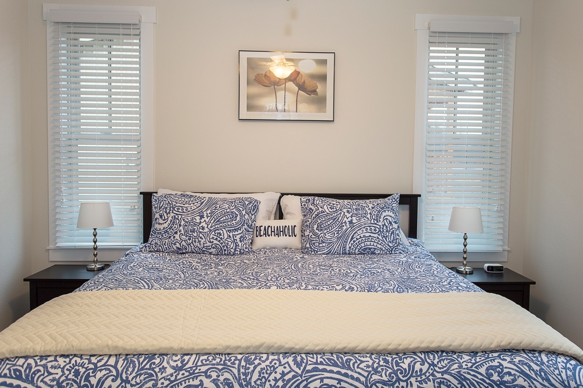 Fall fast asleep in the plush king bed