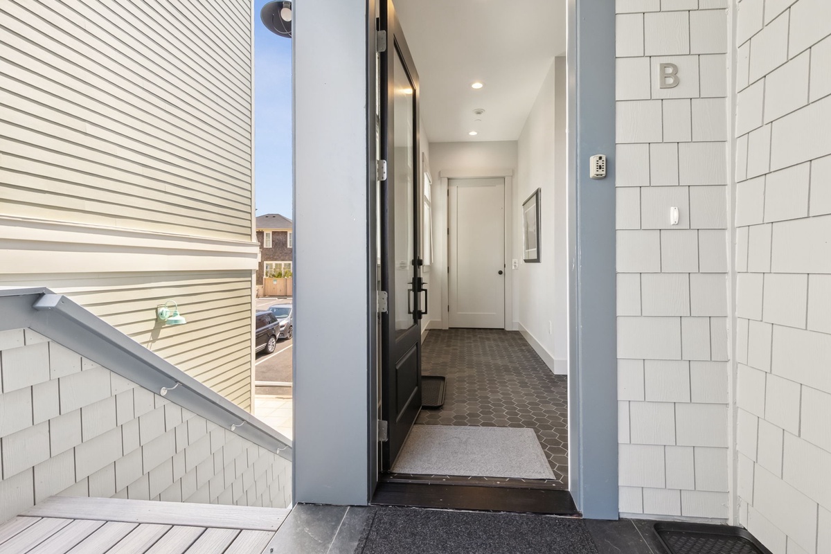 Front door at the top of the stairs