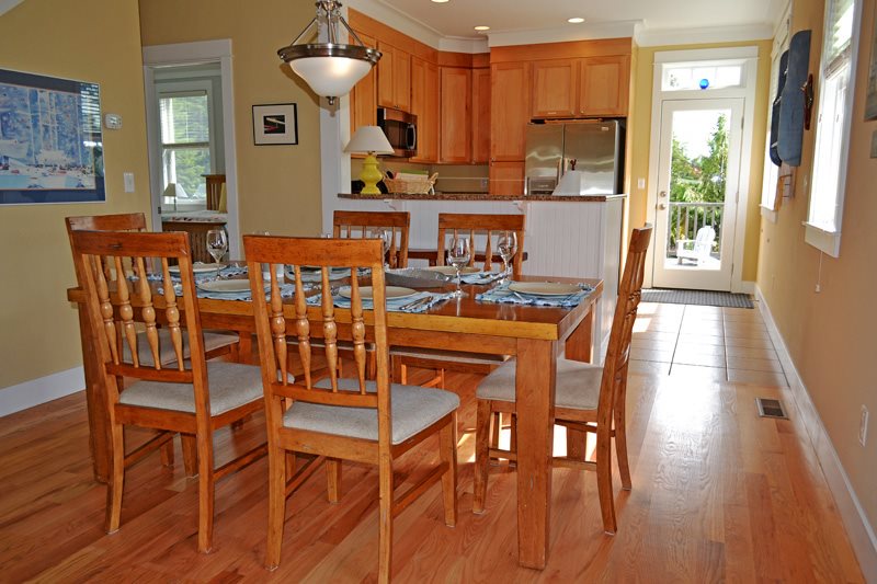 There is plenty of eating space, both inside on the large dining room table and outside on the picnic table