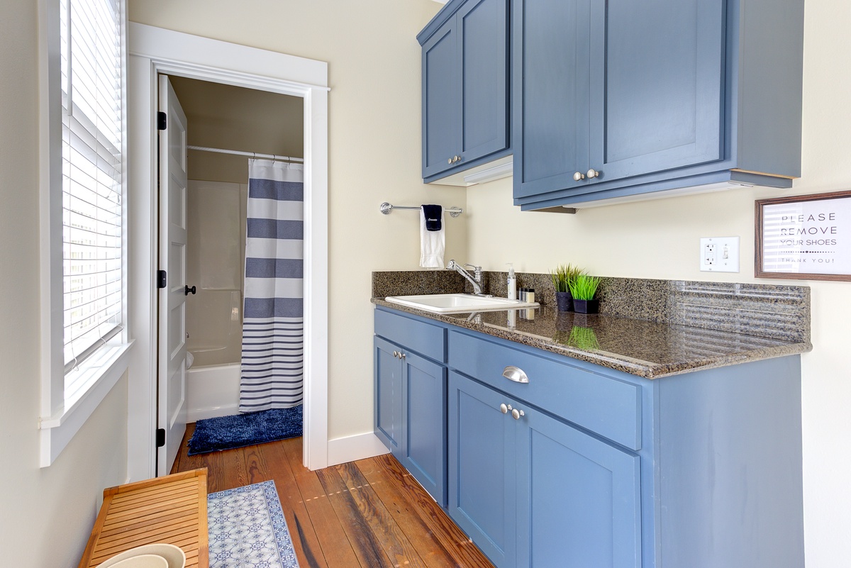 mudroom and full bathroom