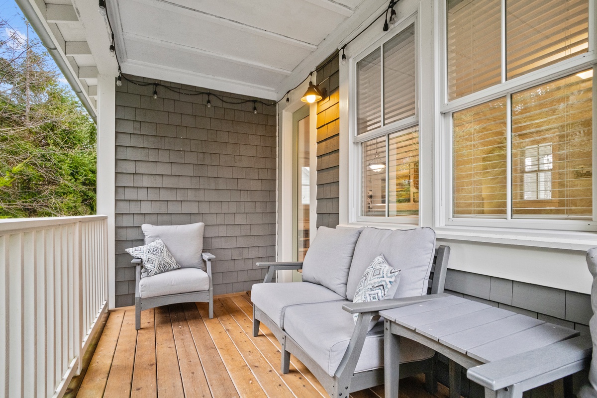 Secluded back porch off the living room