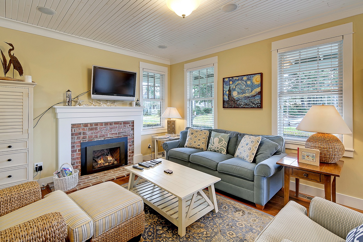 Gas fireplace and tv in living room