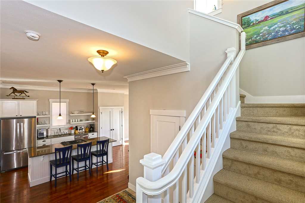 View of kitchen from stairs