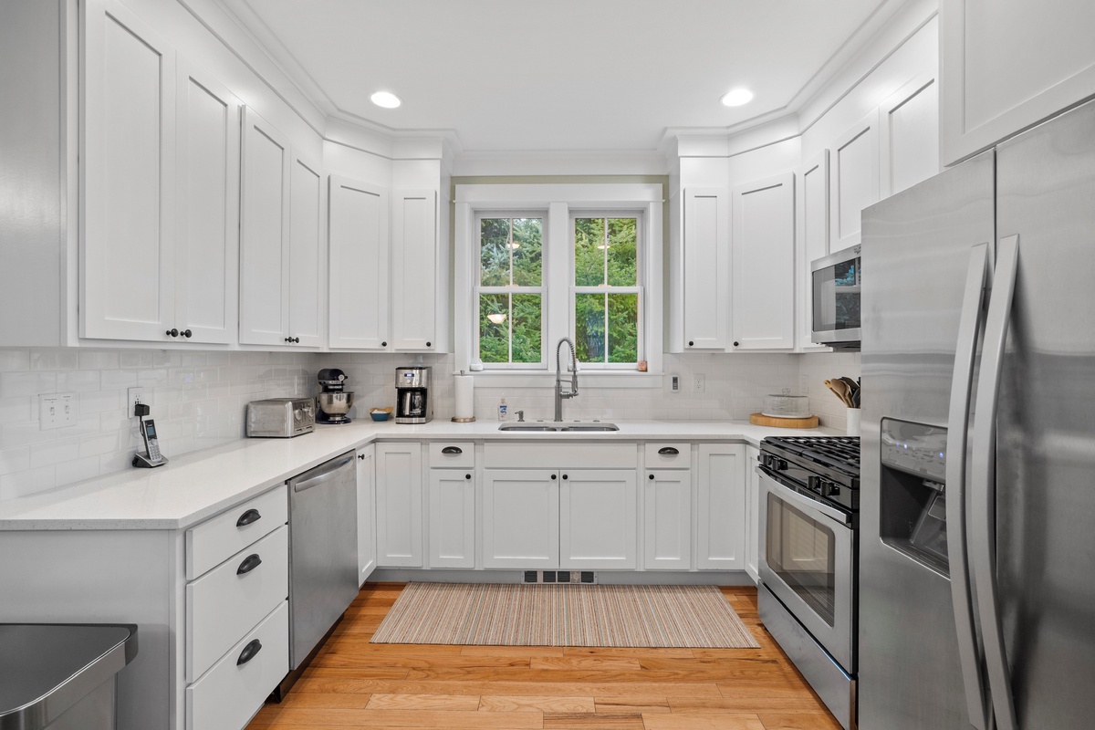 Kitchen with view of the woods