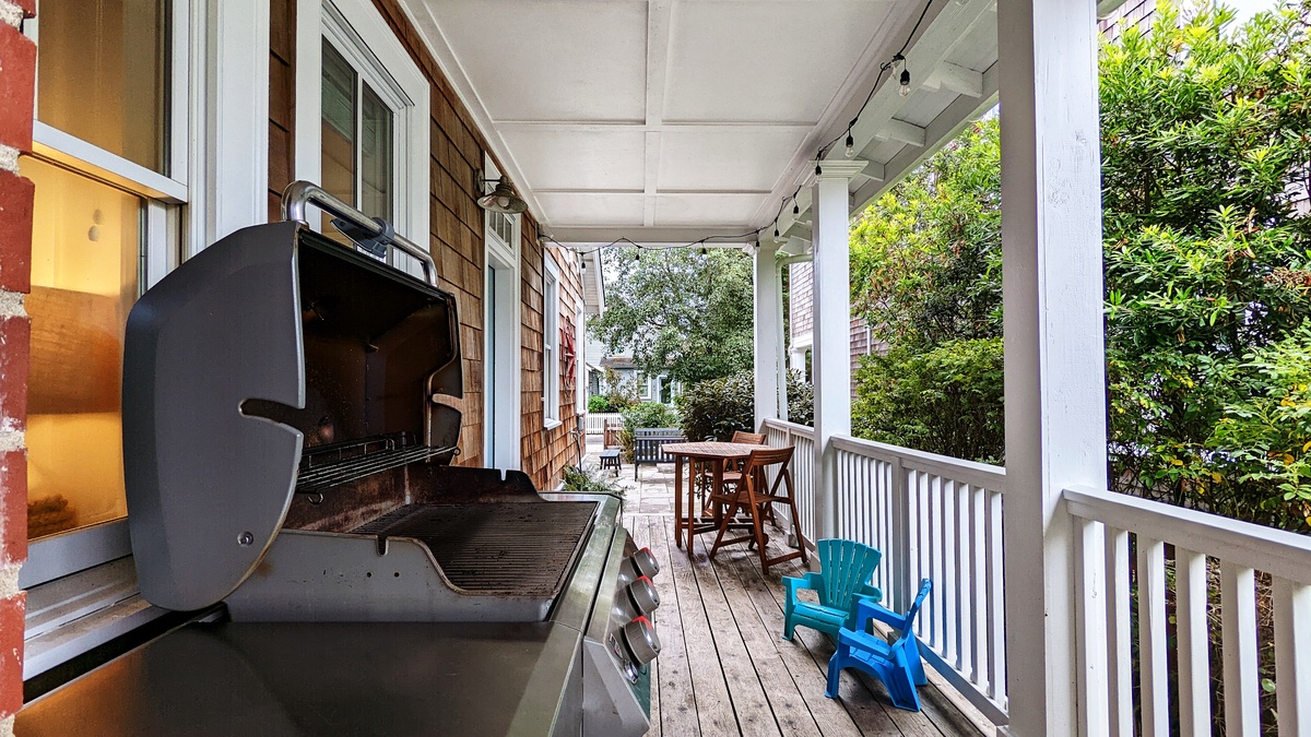 Grill a meal on the covered wraparound porch