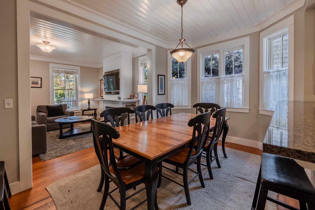 The large dining table is great for meals or family game night