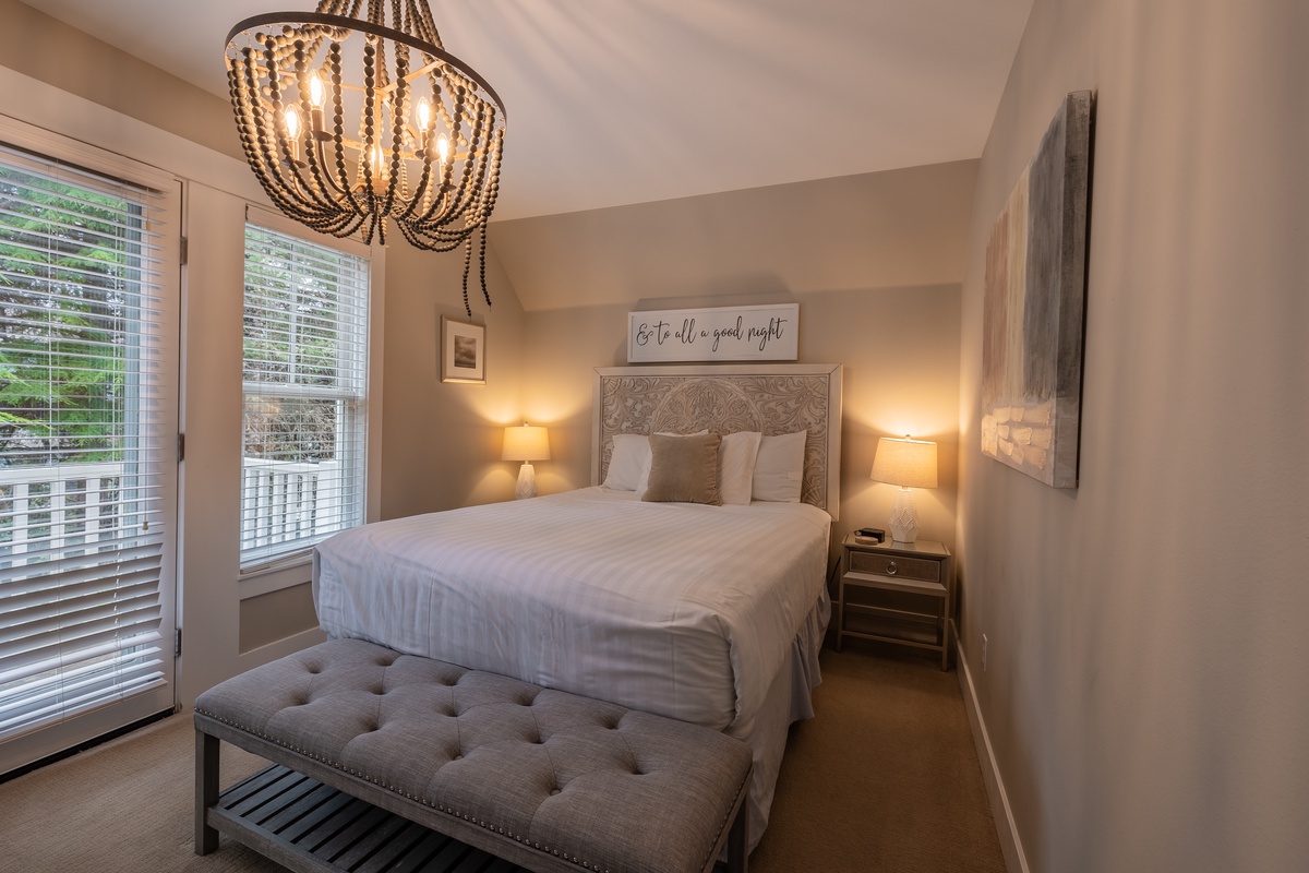 The spacious primary bedroom offers comfort, style and relaxation