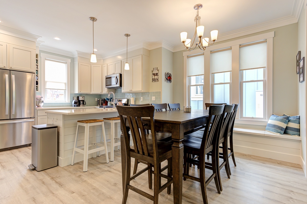 Open concept kitchen, living and dining rooms