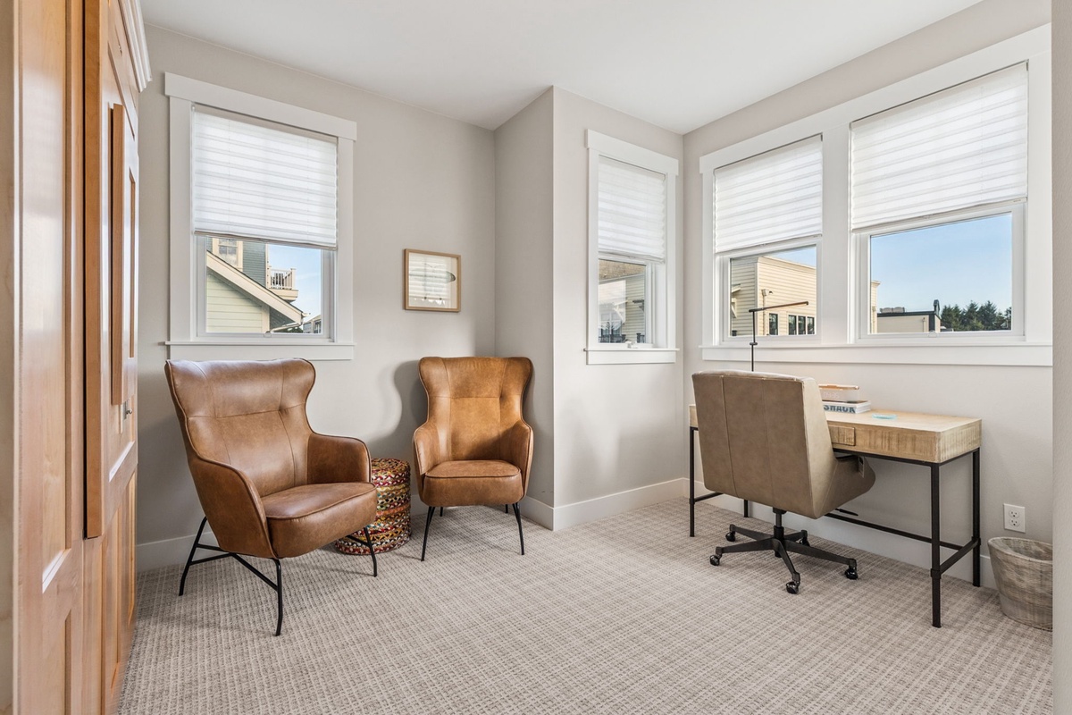 Remote work area in queen Murphy bedroom