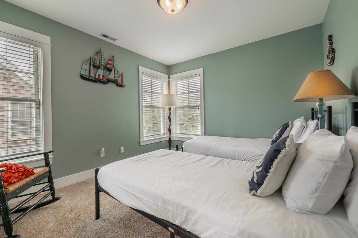 The twin bedroom is perfect for kids and adults