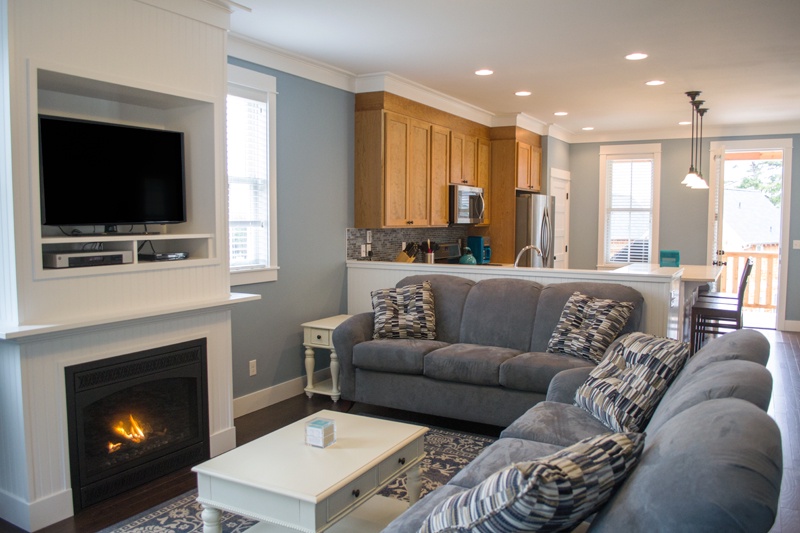 Living room with fireplace and flat screen t.v.