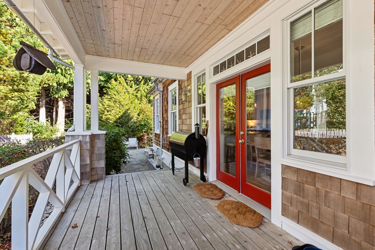 Traeger grill outside the dining room