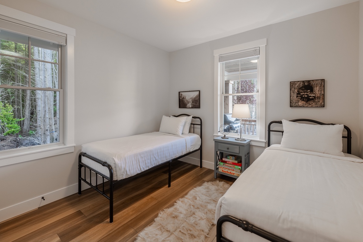 Bedroom with two twin beds are perfect for kids and adults alike